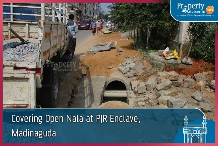Covering Open Nala at PJR Enclave near Apartments in Madinaguda