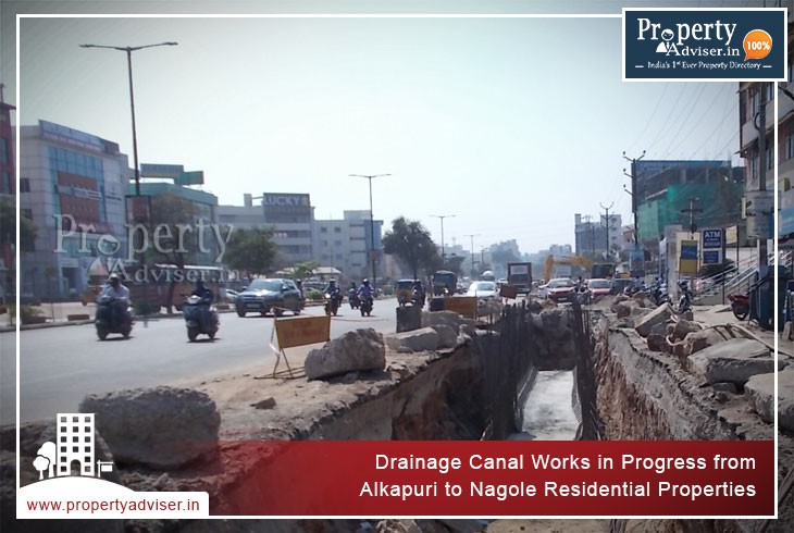 Drainage Canal Works in Progress from Alkapuri to Nagole Properties