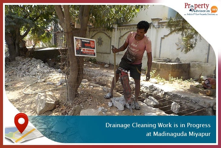 Drainage Cleaning Work Is in Progress at Madinaguda, Miyapur
