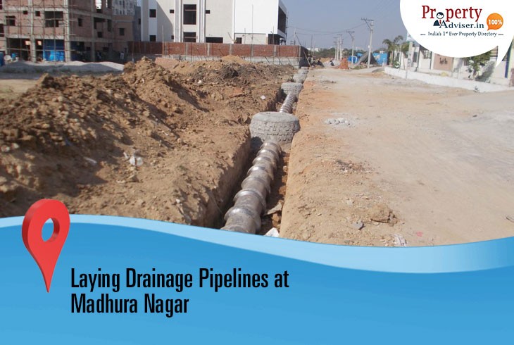 Drainage pipelines being laid at Madhura Nagar