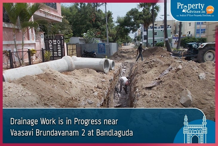 Drainage Work Is in Progress near Vaasavi Brundavanam 2 at Bandlaguda