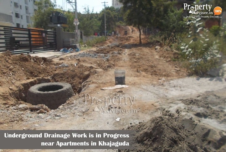 Underground Drainage in Process Near Apartments In Khajaguda