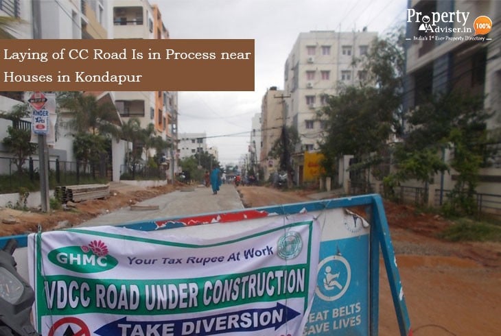 CC Road Renovation Work is in Progress near Houses in Kondapur
