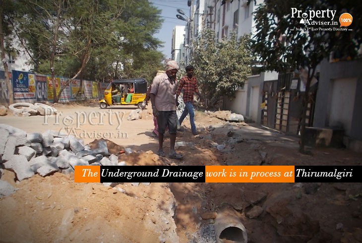 Underground Drainage Work in Process near Houses in Tirumalgiri