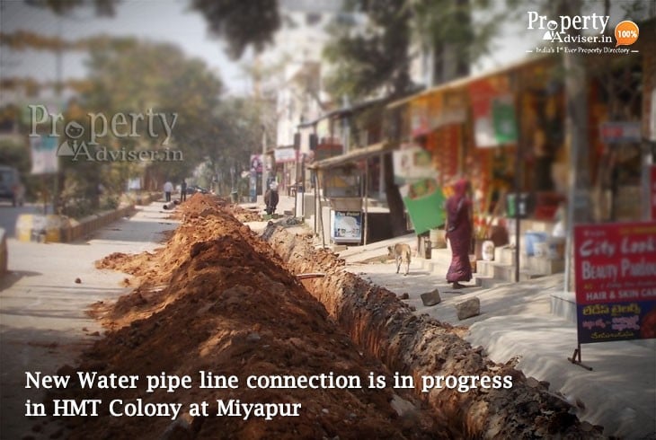 Water pipe line connection is in progress in HMT Colony at Miyapur