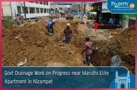 Govt Drainage Work is in progress near Maruthi Elite Apartment in Nizampet