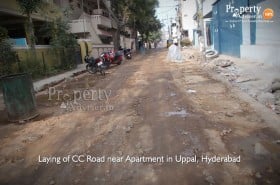 Laying of CC Road is under process near Apartment in Uppal