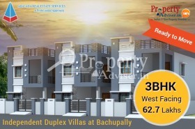 3BHK West Facing Villas for Sale at Rs. 62.7 Lakhs in Bachupally, Hyderabad