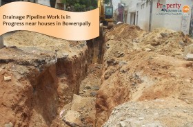 Drainage Pipeline Work is in Progress near houses in Bowenpally