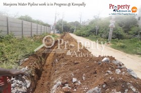 Manjeera Water Pipeline Work is in Progress near New Properties in Kompally