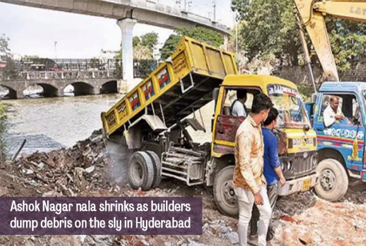 Debris being dumped illegally, causing Ashok Nagar Nala to shrink
