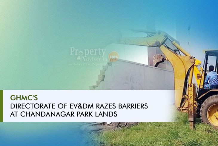 Chandanagar Encroached Park Land Barriers Demolished by GHMC EV&DM Team